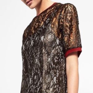 Mesh, Lace, Dress, Gold